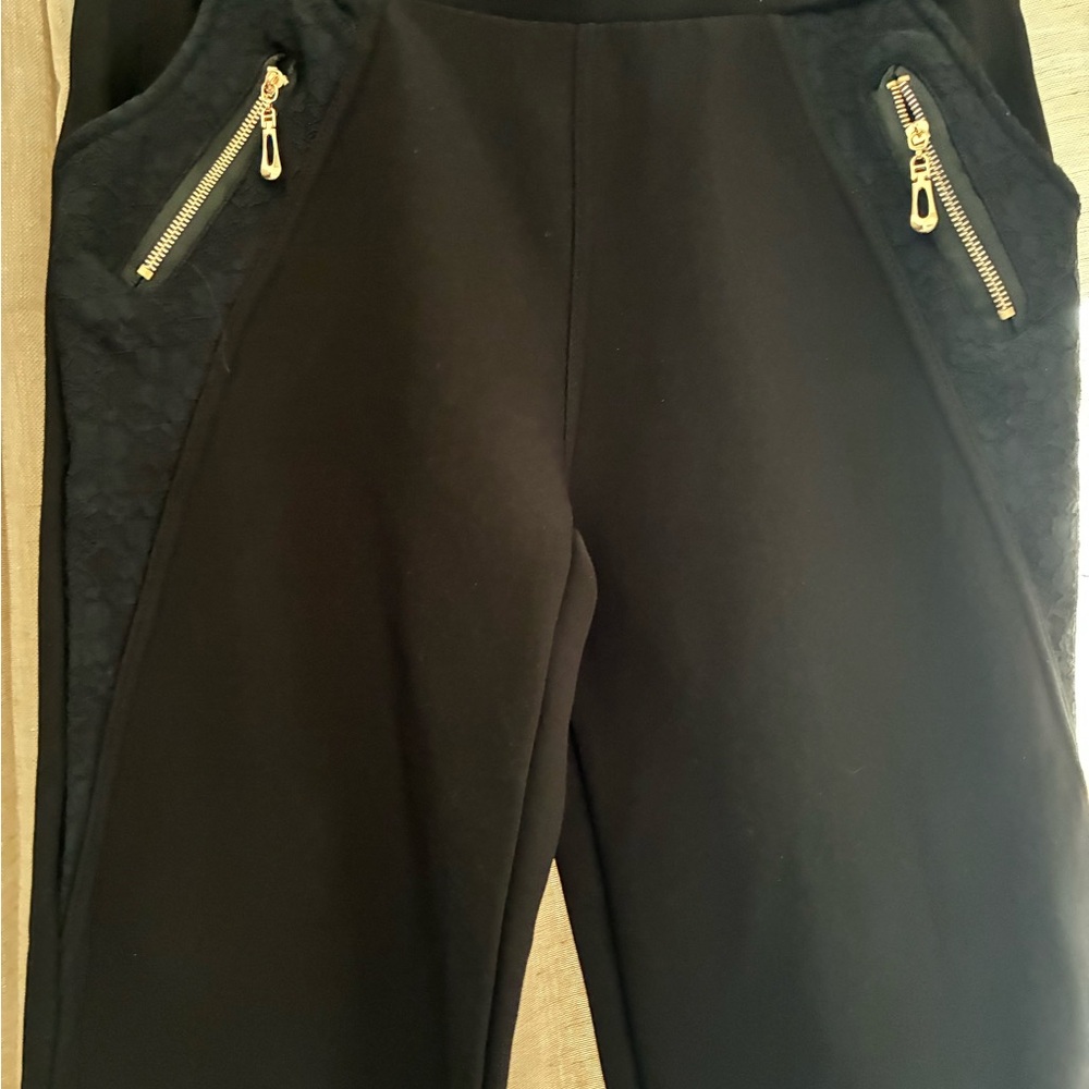 Black Joggers with Gold Zipper Details